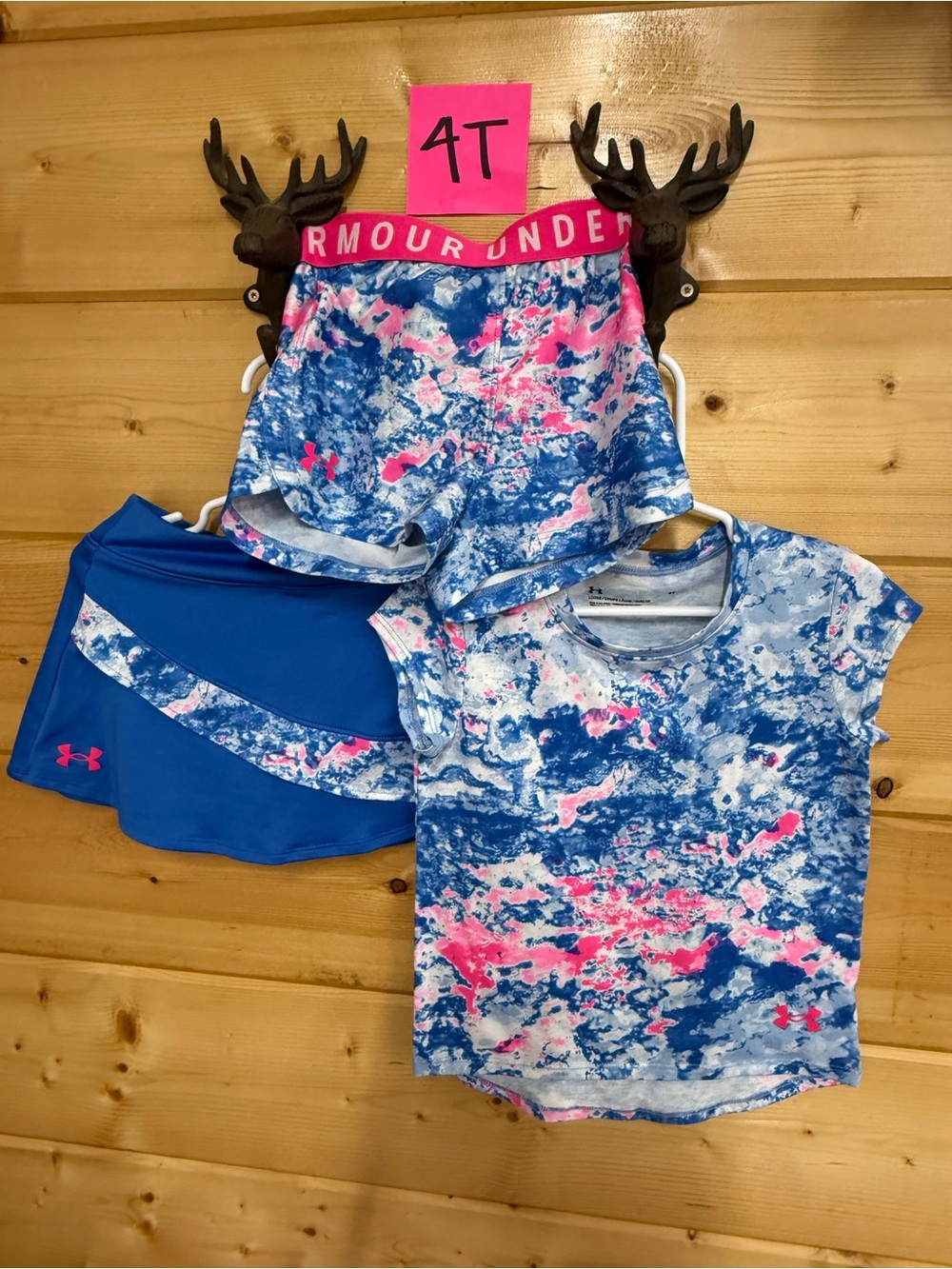 Under Armour Blue, Pink & White Girls Active Tee and Shorts Set - 4T